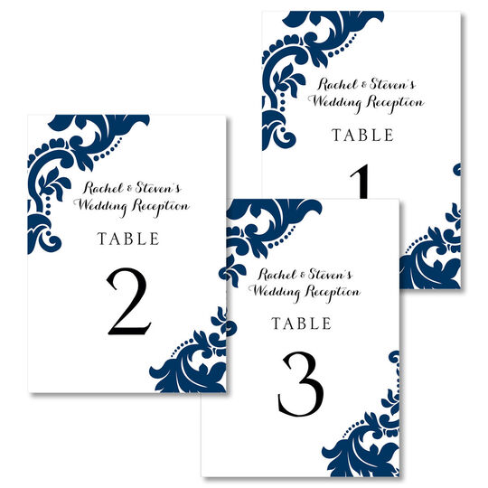 Navy Damask Table Number Cards